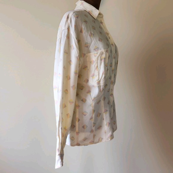 Liz Sport Vintage Top Button Down Shirt Long Sleeve Pastel Geometric Size M 90s - Picture 2 of 7